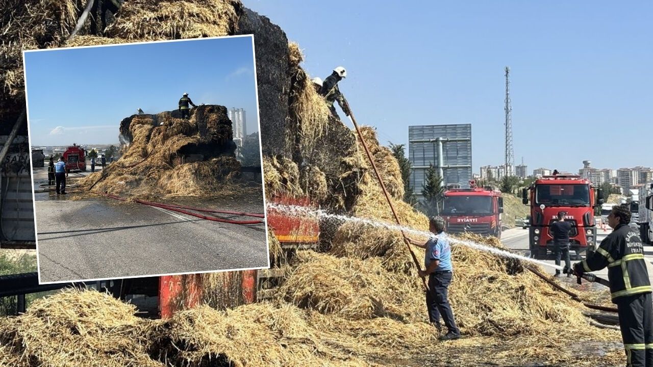 Şanlıurfa’dan Yola Çıkan Saman Yüklü Tır Alev Alev