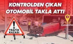 Karaköprü’de Yön Levhasına Çarpan Otomobil Takla Attı
