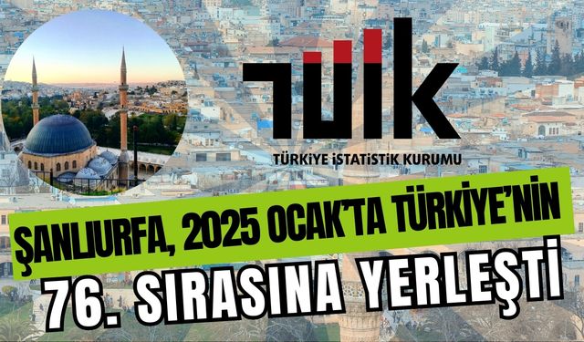 2025 Ocak Verilerine Göre Şanlıurfa, Türkiye’de 76. Sırada