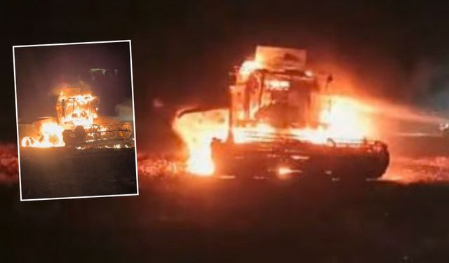 Şanlıurfa’nın Akçakale İlçesinde Biçerdöver Alev Topuna Döndü!