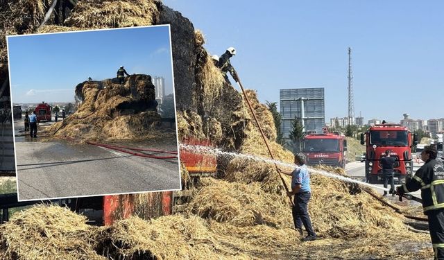 Şanlıurfa’dan Yola Çıkan Saman Yüklü Tır Alev Alev Yandı! Otoyol Trafiğe Kapandı