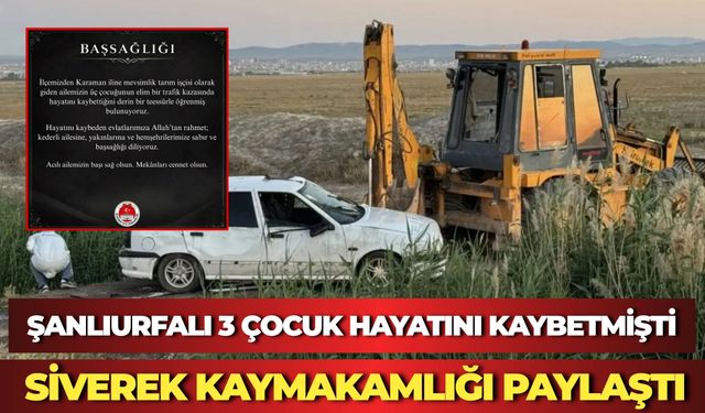 Şanlıurfalı 3 Çocuk Hayatını Kaybetmişti: Siverek kaymakamlığı Paylaştı