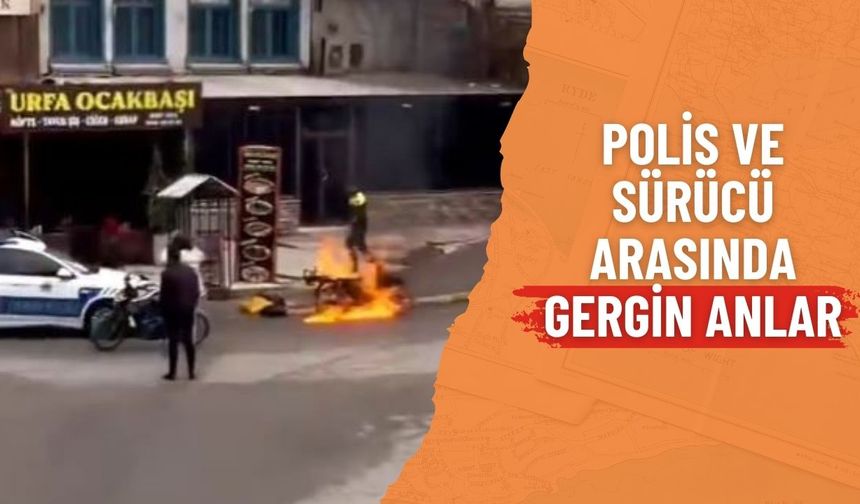 Polislerin Gözleri Önünde Ehliyetsiz Sürücü Motorunu Yaktı!