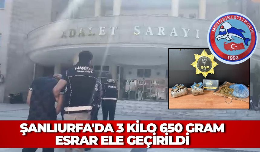 Şanlıurfa'da Yunus Polisleri 3 Kilo 650 Gram Esrar Ele Geçirdi