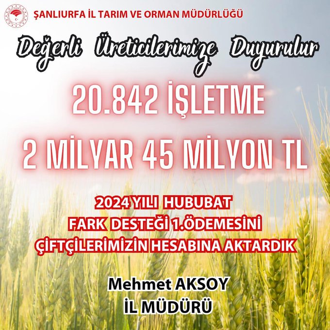 Şanlıurfalı Çiftçilere Destek