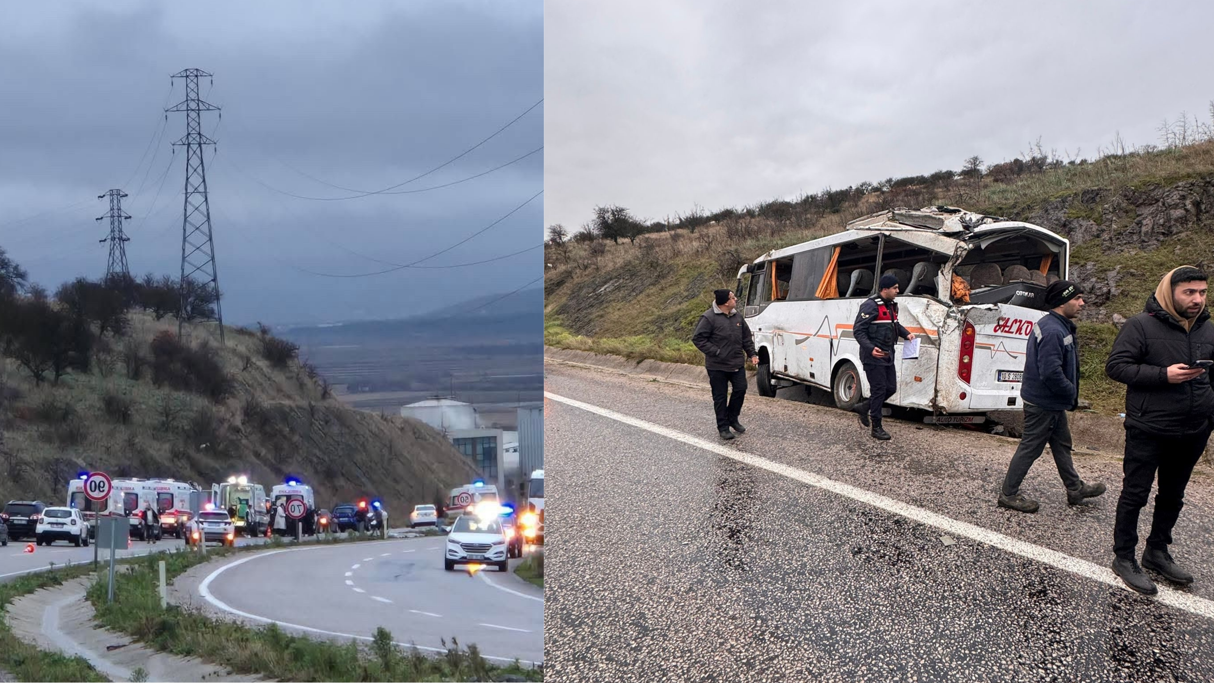 Balıkesir’de İşçi Servis Aracı Kaza Yaptı 26 Kişi Yaralandı-1