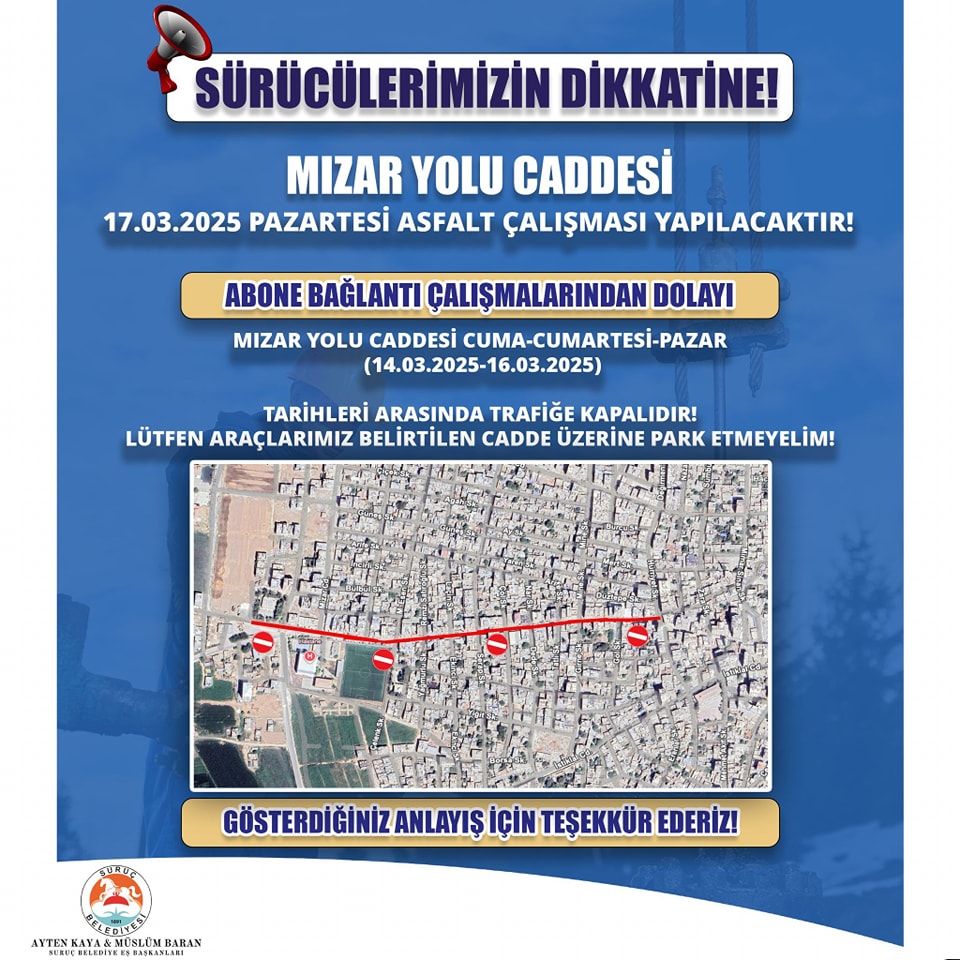 Şanlıurfa Suruç'ta Bu Yol Trafiğe Kapanıyor!-1