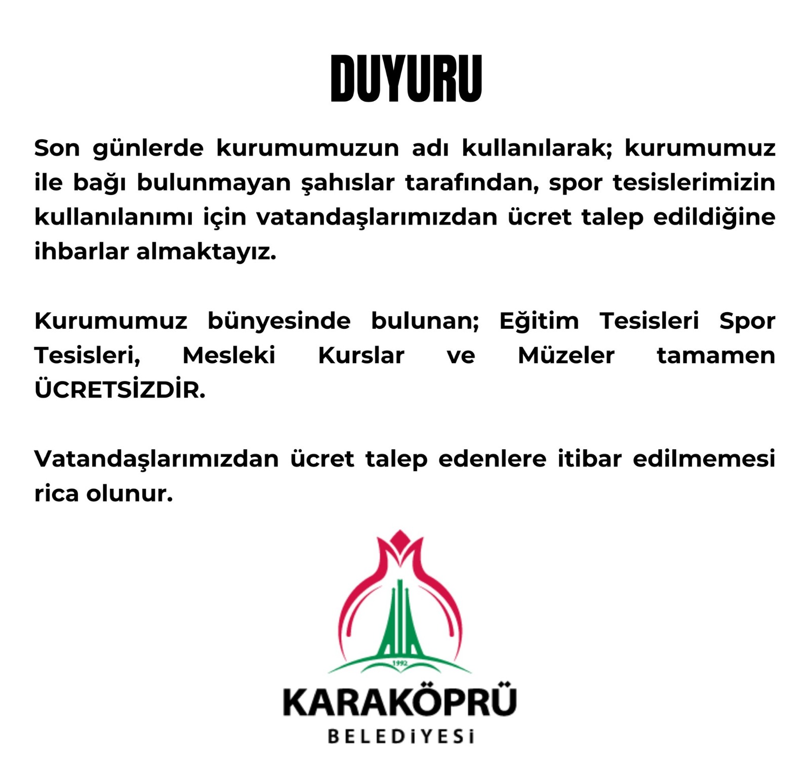 Karaköprü Belediyesi’nden Önemli Uyarı!