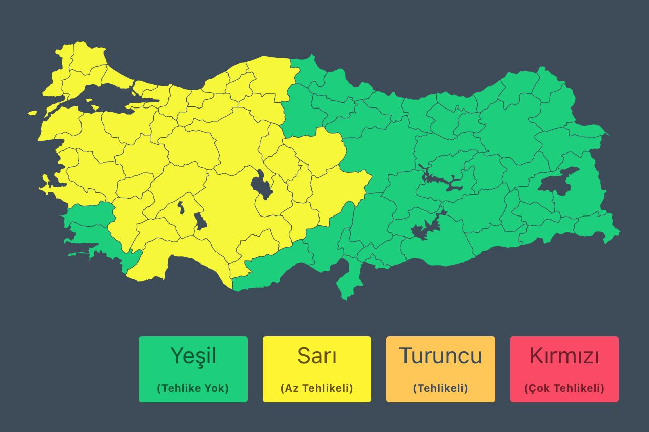 38 Il Için Sarı Kodlu Uyarı
