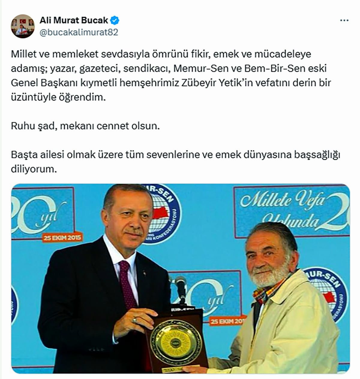 Ali Murat Bucak Taziye Mesajı