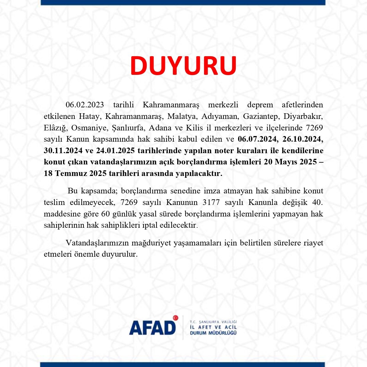 Şanlıurfa’da Hak Sahibi Depremzedeler İçin Borçlandırma Süreci Başlıyor-1