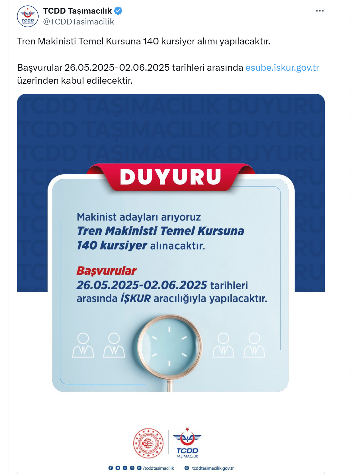 Türkiye Cumhuriyeti Devlet Demiryolları (Tcdd) Personel Alımı