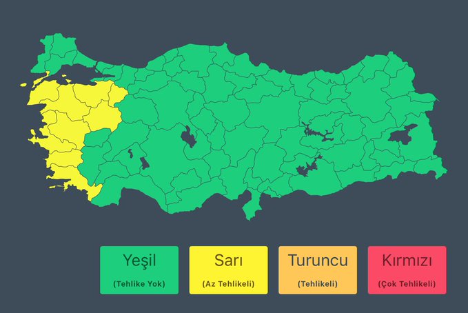 9 İlde Sari Kod Uyarisi