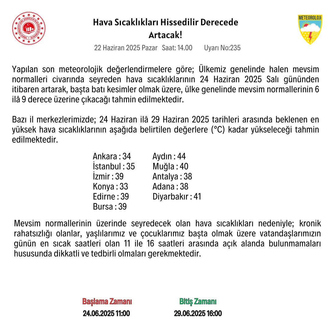 Meteoroloji 24 Haziran Uyarısı