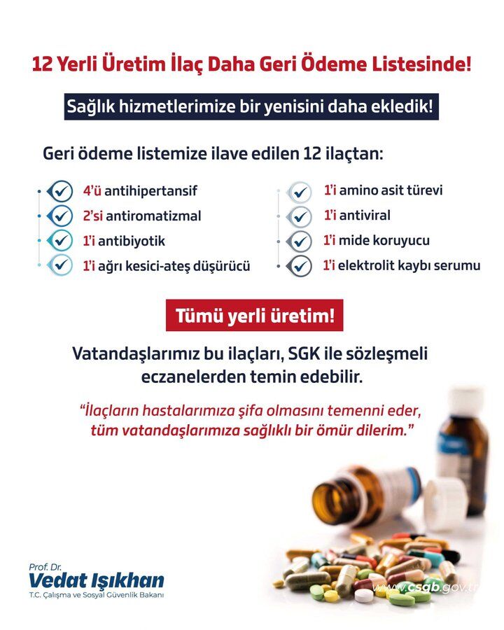 12 Yerli̇ Üreti̇m İlaç Daha Geri̇ Ödeme Li̇stesi̇ne Eklendi̇