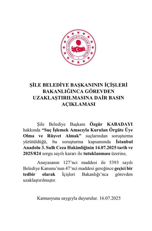 Özgür Kabadayi Görevi̇nden Uzaklaştirildi