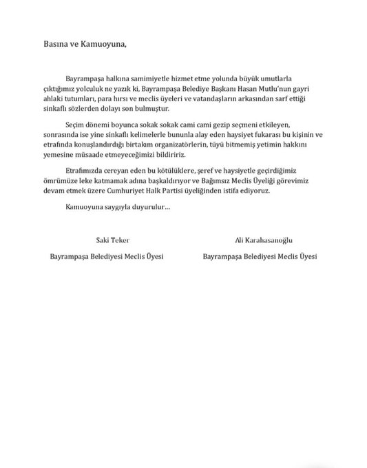 Teker Ve Karahesanoğlu, Açıklamalarında Şu Ifadeleri Kullandı