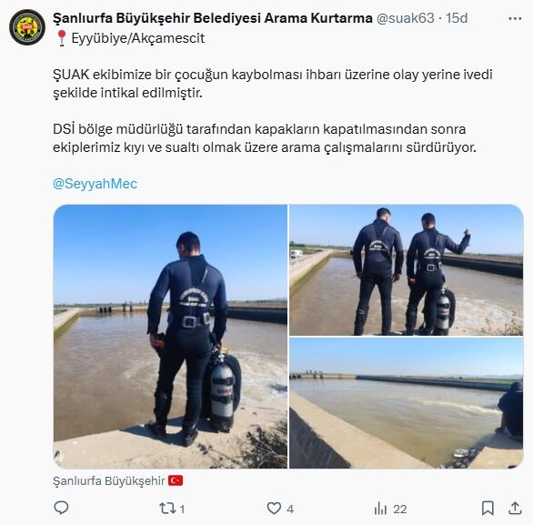 Şanlıurfa’da Sulama Kanalında Kaybolan Çocuk İçin Arama Başlatıldı (2)