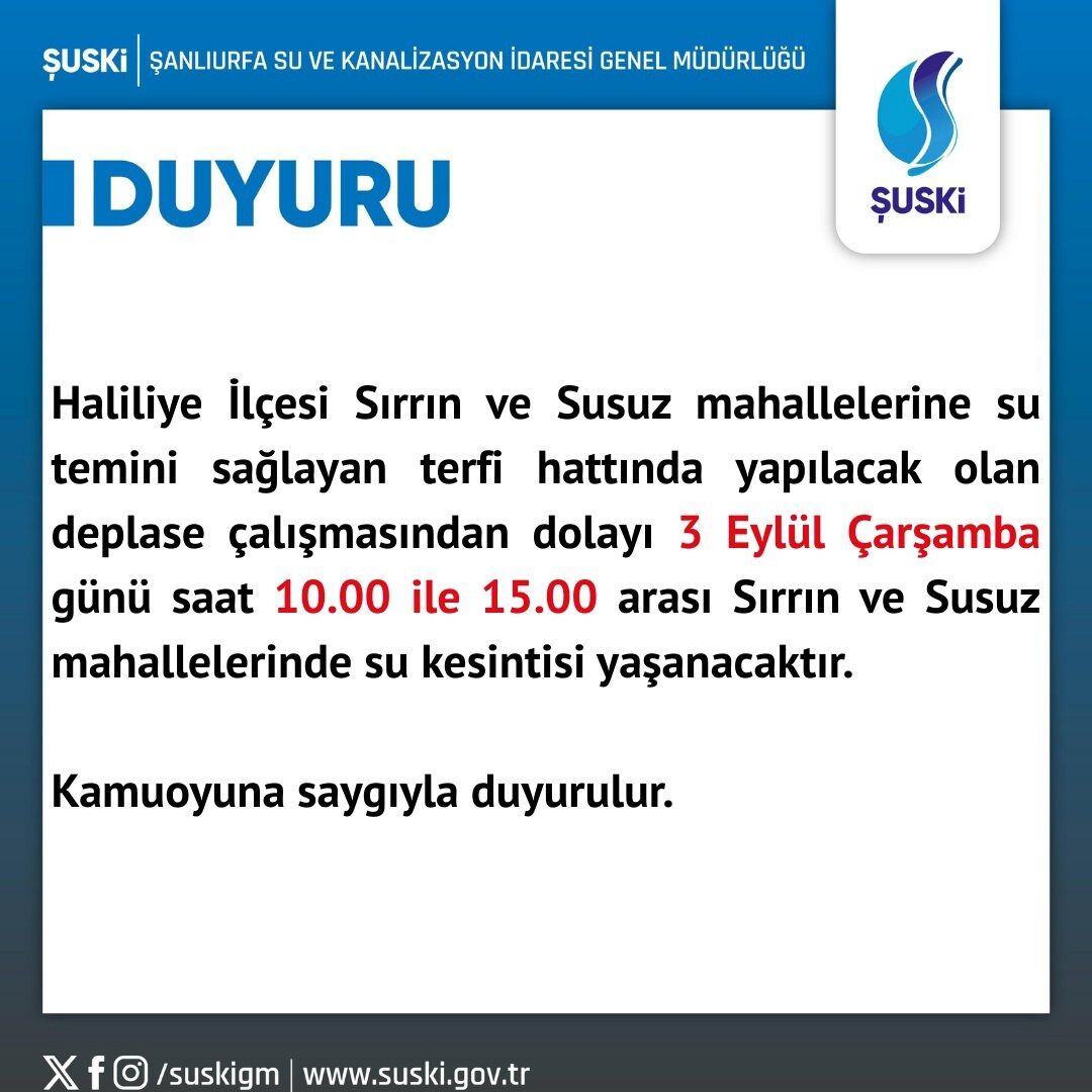 Şanlıurfa Haliliye’de Su Kesintisi Saatler Sürecek!-1