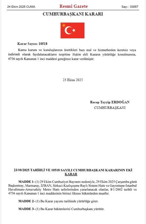 29 Ekimde Ücretsiz