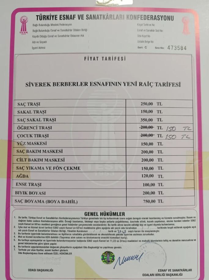 Şanlıurfa'da Berber Ücretlerine Zam