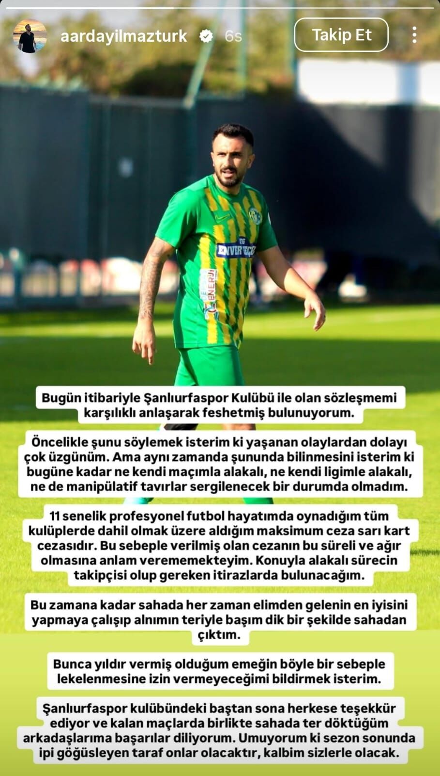 Şanlıurfaspor’dan Ayrılan Sadık Arda Yılmaztürk Açıklama Yaptı
