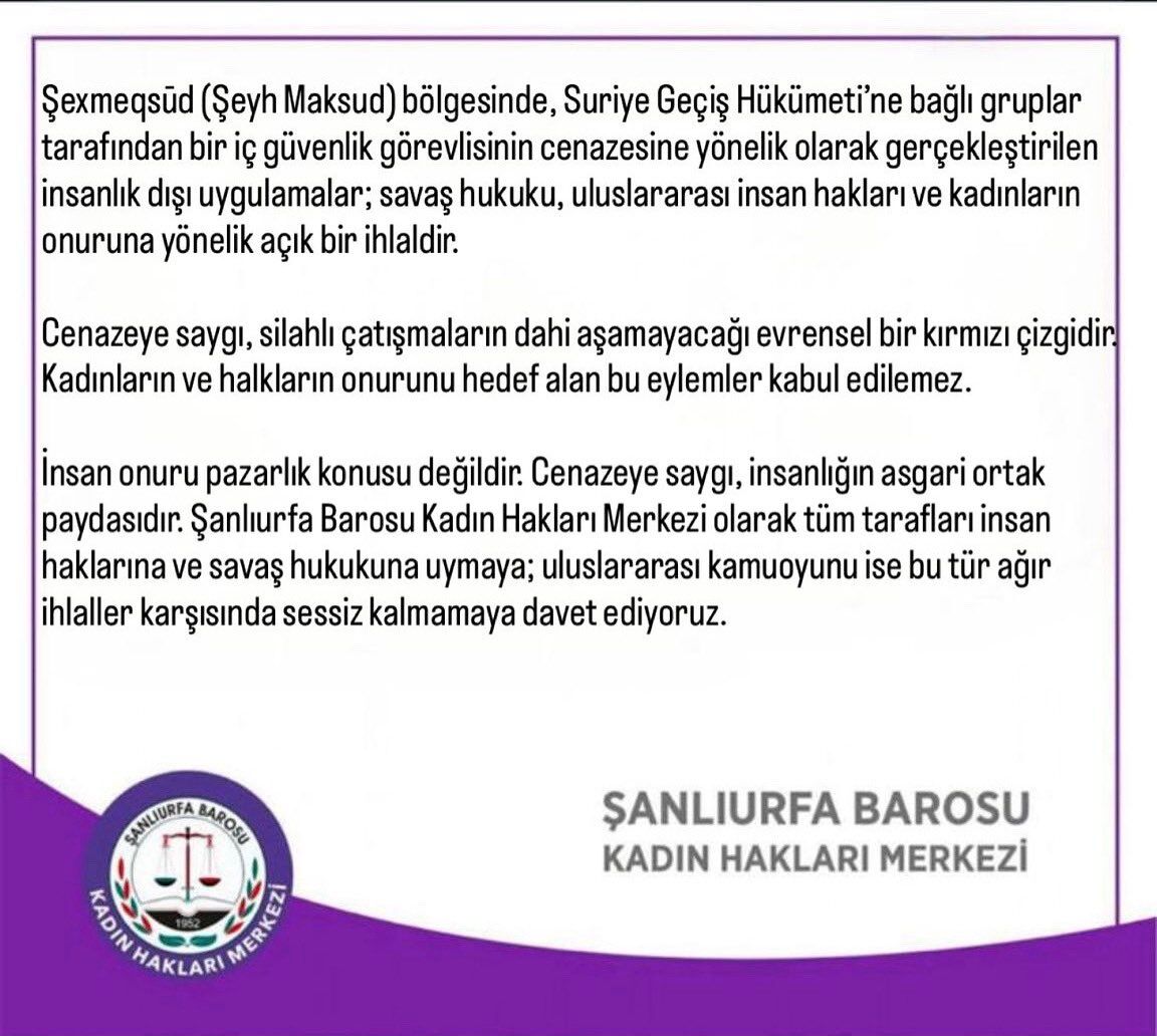 Şanlıurfa Barosu, Şeyh Maksud’daki İhlallere Sessiz Kalmadı