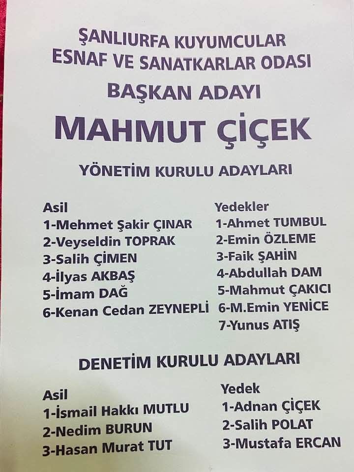 Şanlıurfa Kuyumcular Odası Yeni Başkanı Mahmut Çiçek Oldu