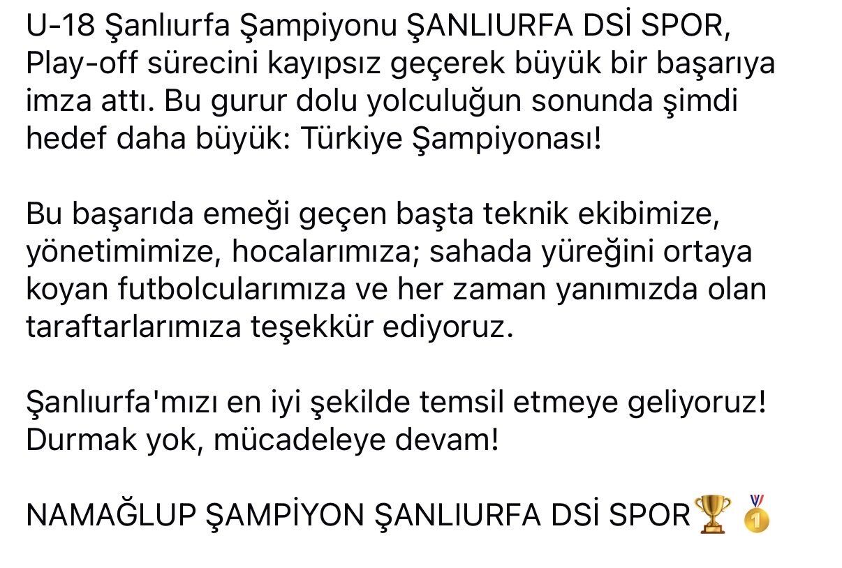Şanliurfa Dsi̇ Spor U 18 Takimi Türki̇ye Şampi̇yonasina Gi̇di̇yor