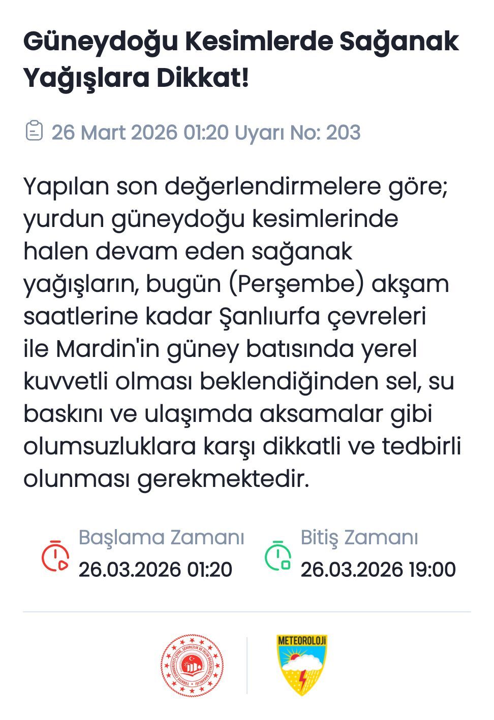 Sel Felaketi Sonrası Meteoroloji’den Şanlıurfa’ya Kötü Haber