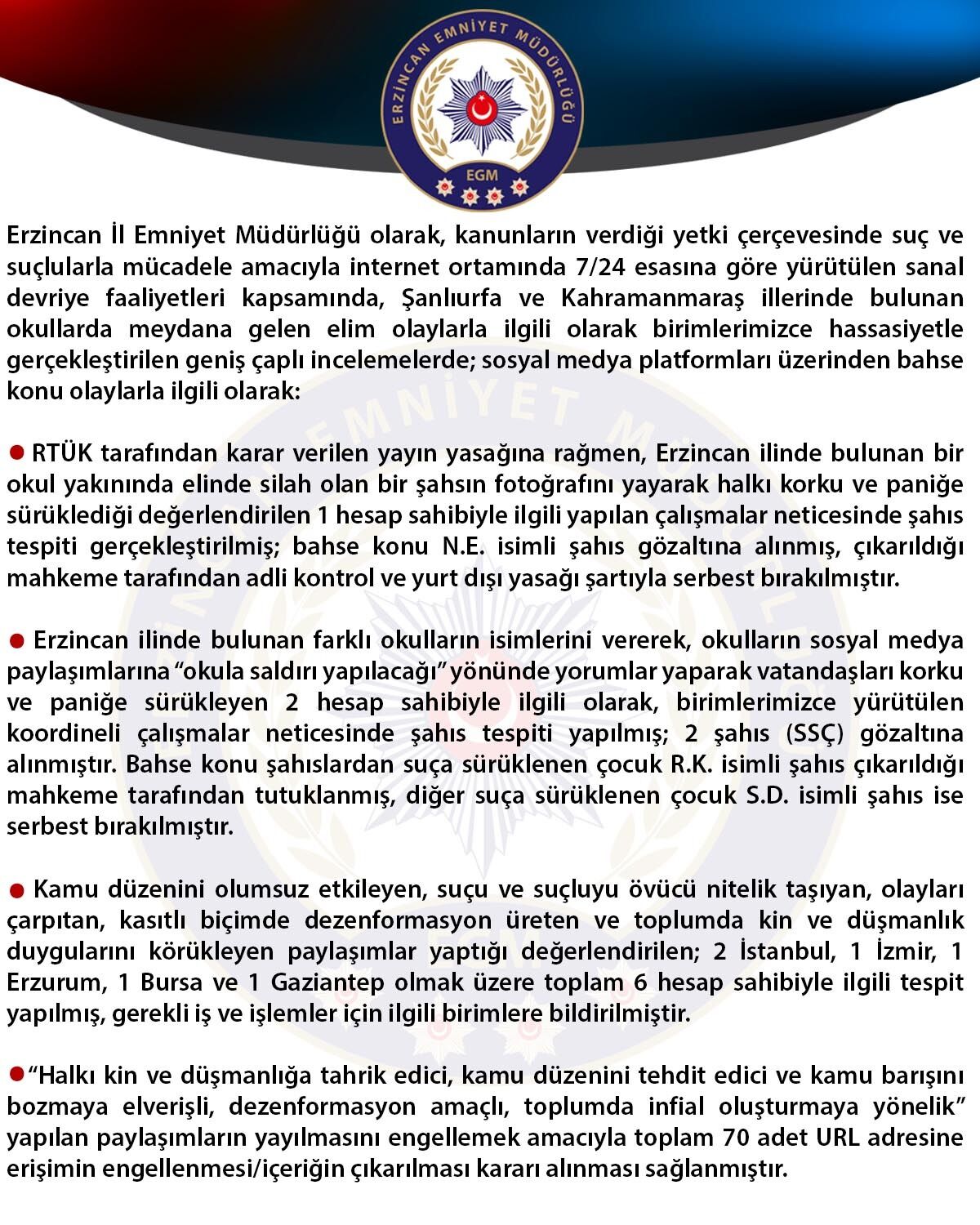 Şanlıurfa’daki Olaylar Sonrası Erzincan’da 1 Kişi Tutuklandı