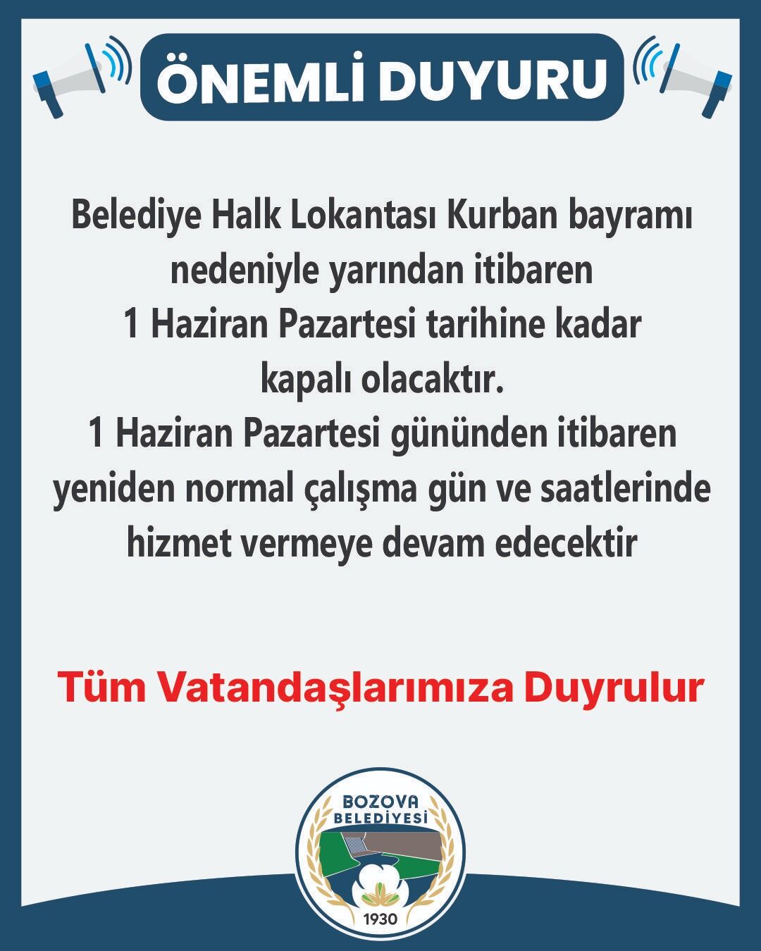 Bozova Beledi̇yesi̇ Duyurdu