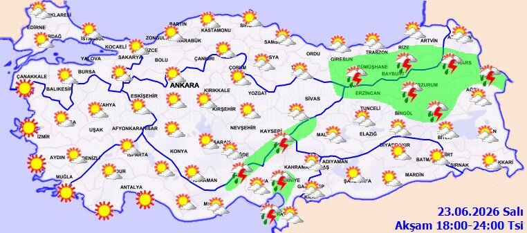 23 Haziran Salı Gününe Ilişkin Hava Durumu Raporu 2