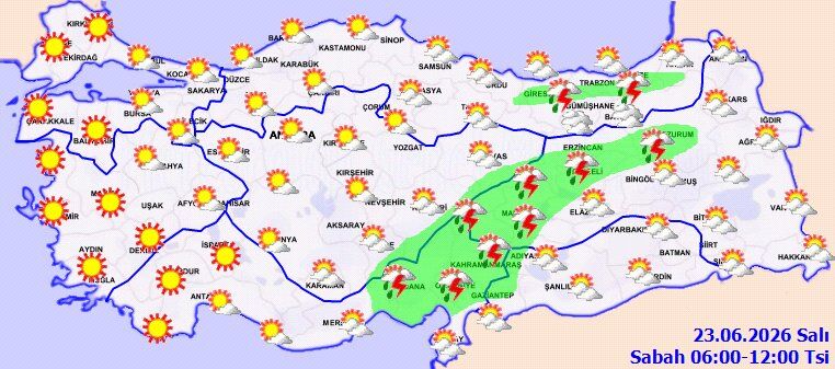 23 Haziran Salı gününe ilişkin hava durumu raporu