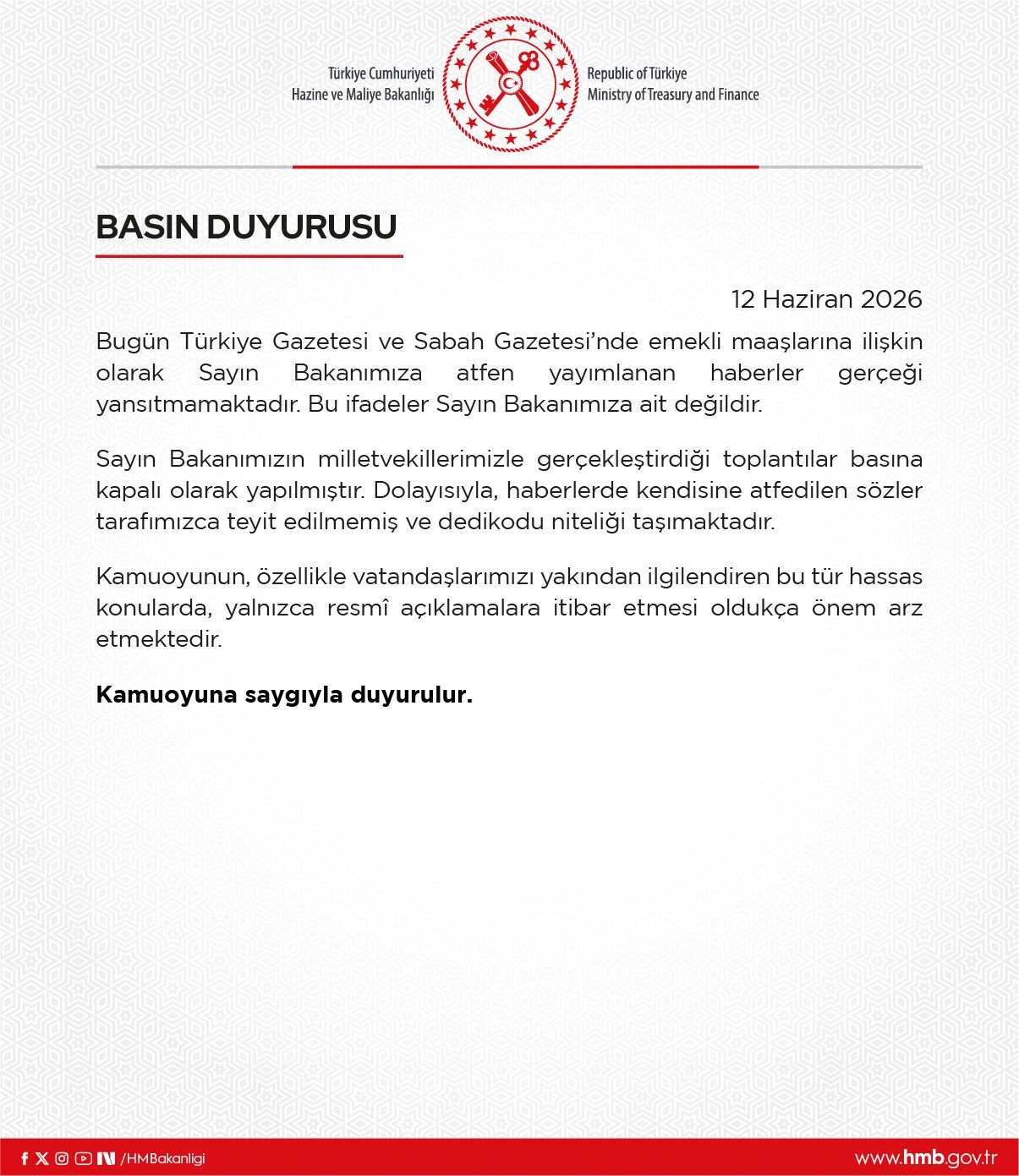 Hazine Ve Maliye Bakanlığı Emekli Maaşı Haberlerini Yalanladı