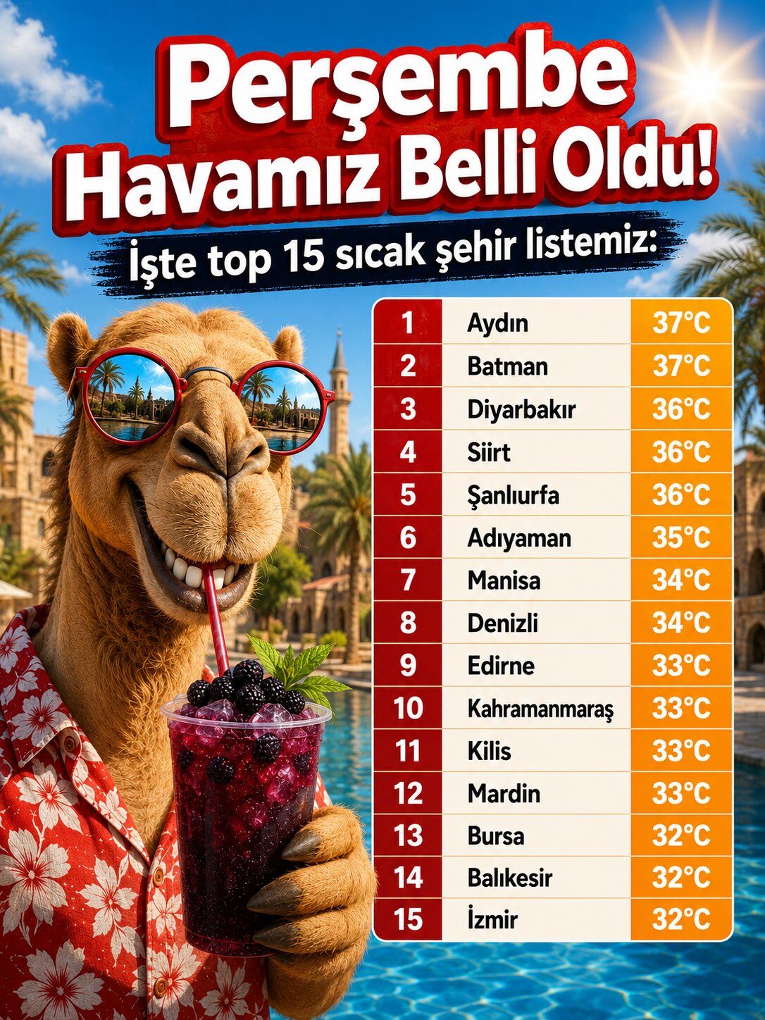 İşte Türki̇ye'ni̇n En Sicak 15 Şehri̇