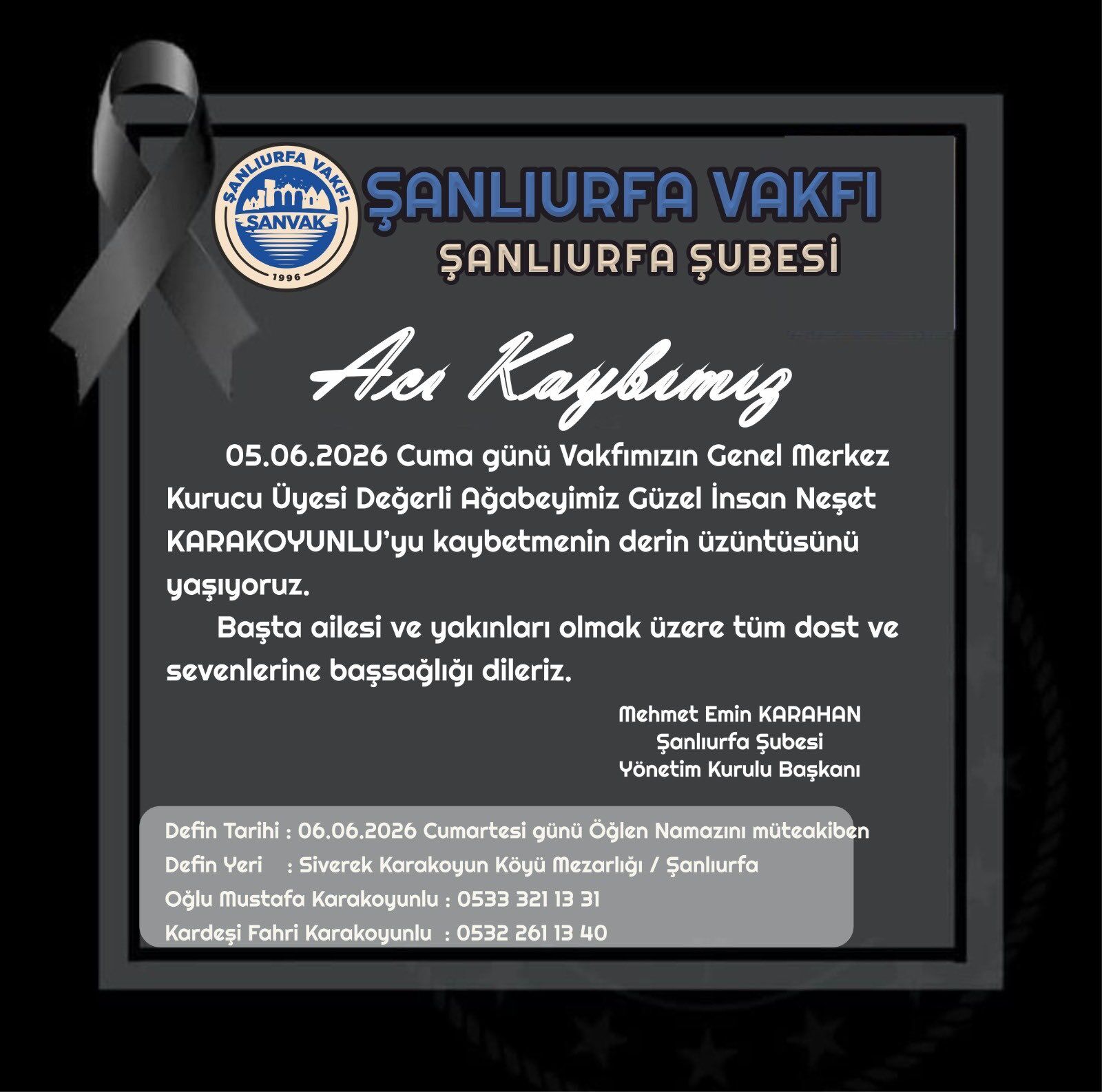 Neşet Karakoyunlu’dan Acı Haber