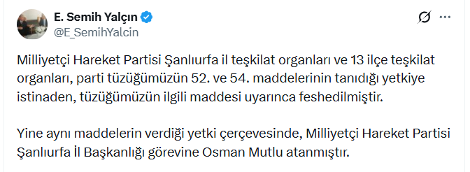 Osman Mutlu İl Başkani Olarak Atandi