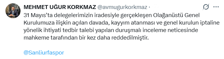 Şanlıurfaspor’da İhtiyati Tedbir Talebi Bir Kez Daha Reddedildi