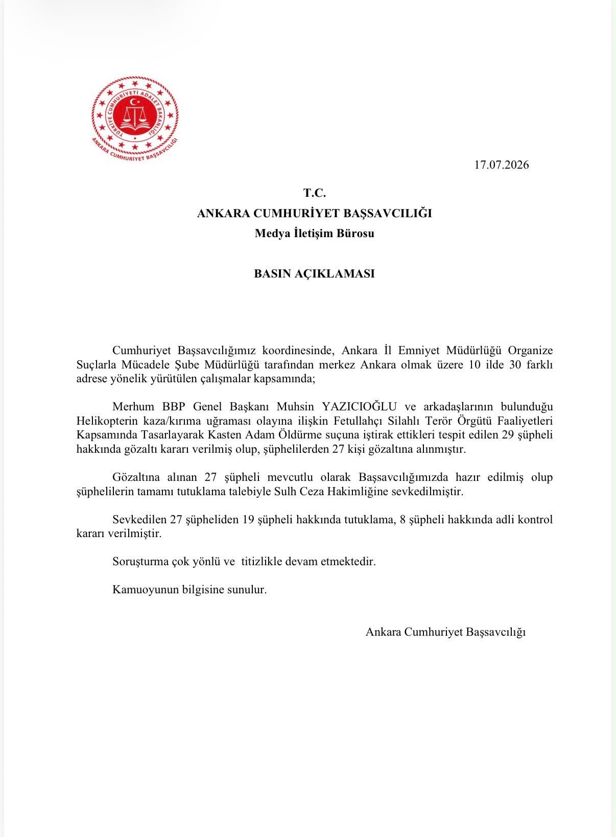 Ankara Merkezli 10 Ilde Düzenlenen Operasyonda Gözaltına Alınan Ve Adliyeye Sevk Edilen 27 Şüpheliden 19'U Tutuklanırken, 8'I Hakkında Adli Kontrol Kararı Verildi.