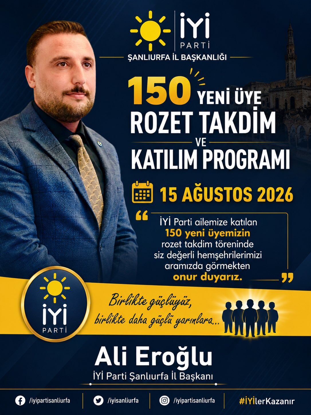 İyi̇ Parti Şanlıurfa’da 150 Yeni Üyeye Rozet Takdim Edilecek