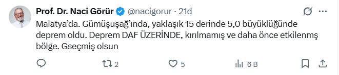 Naci̇ Görür’den Malatya Depremi̇ Açiklamasi