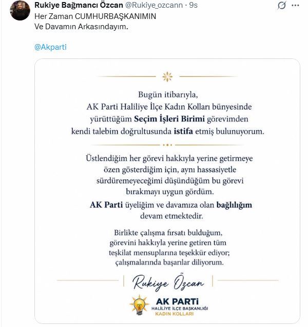 Rukiye Bağmancı Özcan Istifa Etti