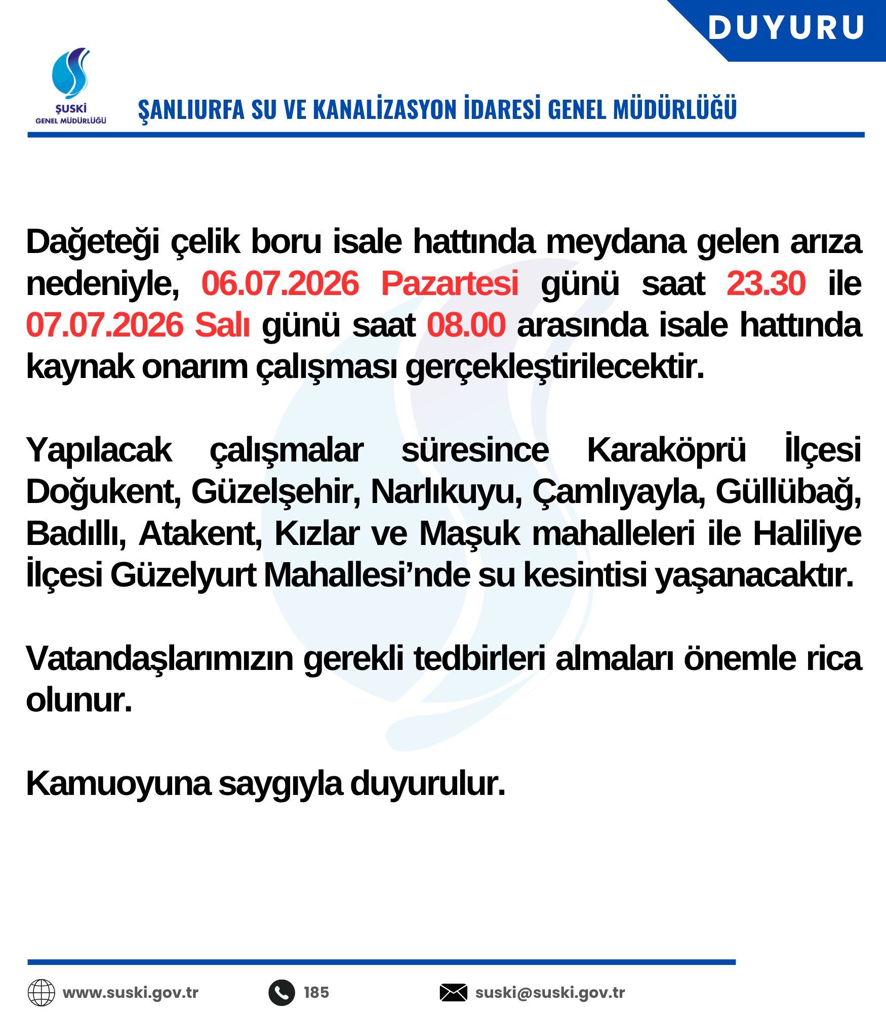 Şuski̇ Gerekli̇ Tedbi̇rleri̇n Alinmasi Önem Taşiyor